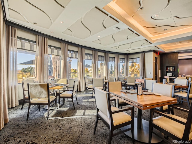 dining space with recessed lighting