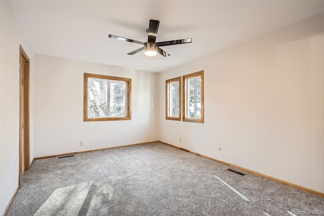 spare room featuring carpet, visible vents, and a wealth of natural light