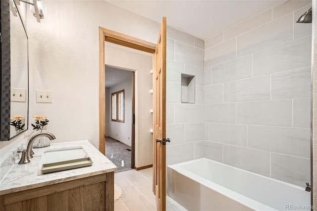 full bathroom featuring bathtub / shower combination and vanity