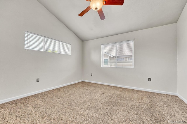 3261 S Waco Ct Unit C, Aurora, CO 80013 - empty room with a ceiling fan, carpet, plenty of natural light, vaulted ceiling, and baseboards