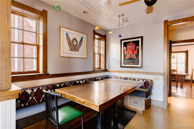 dining room featuring a healthy amount of sunlight and ceiling fan