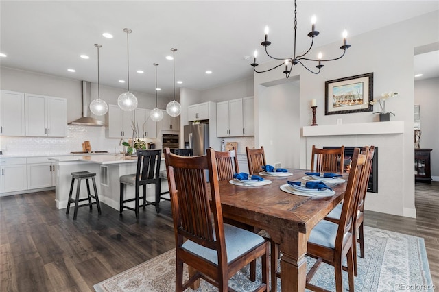 dining space featuring dark wood-type flooring