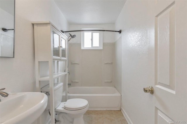 full bathroom with sink, tile patterned floors, shower / bathtub combination, and toilet