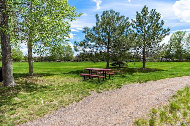 view of property's community with a lawn