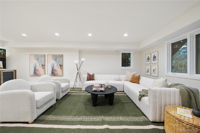living area with recessed lighting