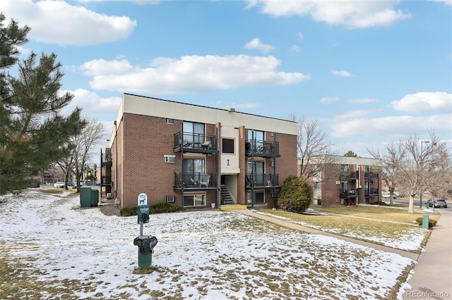 view of snow covered building