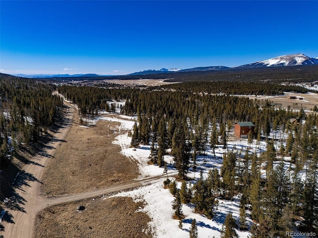 snowy aerial view featuring a mountain view