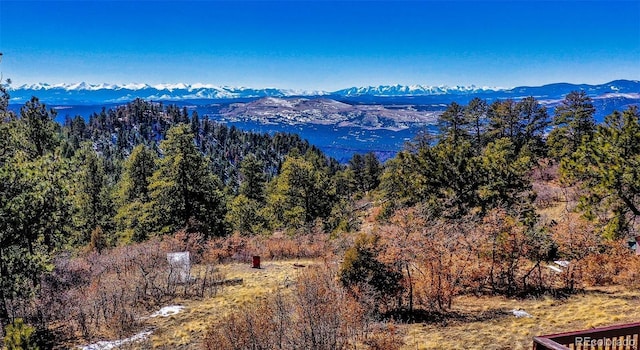 mountain view with a wooded view