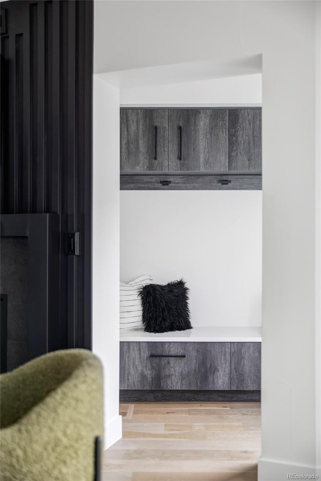 mudroom featuring light wood-type flooring