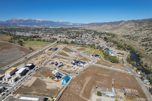 drone / aerial view with a mountain view