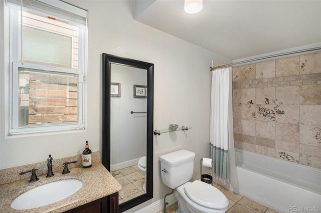 3629 Kalamath St, Denver, CO 80211 - bathroom with toilet, shower / bath combo with shower curtain, tile patterned flooring, and vanity