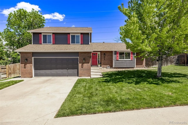 6062 S Newport St, Centennial, CO 80111 - view of front of property with driveway, a garage, brick siding, and a shingled roof