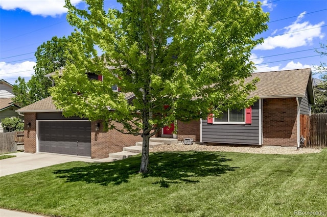 6062 S Newport St, Centennial, CO 80111 - view of property hidden behind natural elements featuring brick siding, driveway, a shingled roof, and a garage