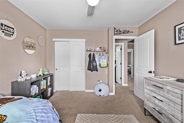 6062 S Newport St, Centennial, CO 80111 - bedroom featuring carpet floors, a closet, baseboards, and a ceiling fan