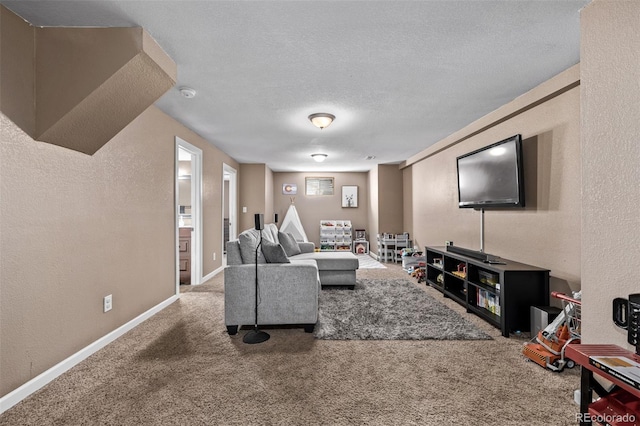 6062 S Newport St, Centennial, CO 80111 - living room with a textured wall, carpet flooring, a textured ceiling, and baseboards