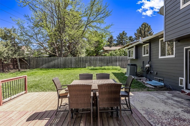 6062 S Newport St, Centennial, CO 80111 - wooden deck with cooling unit and outdoor dining space