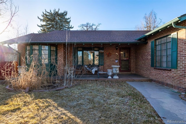 back of house featuring a patio area and a lawn