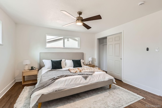 9455 W 37th Ave, Wheat Ridge, CO 80033 - bedroom with baseboards, wood finished floors, ceiling fan, and a closet