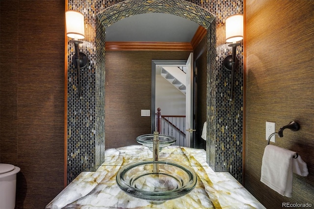 bathroom with ornamental molding