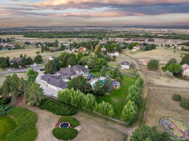 view of aerial view at dusk