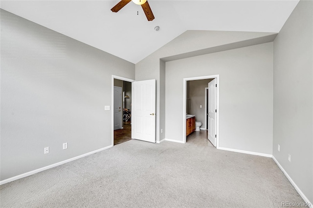 14333 E Napa Pl Unit 5D, Aurora, CO 80014 - unfurnished bedroom with baseboards, carpet flooring, lofted ceiling, ensuite bathroom, and ceiling fan