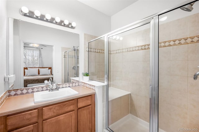 bathroom with vanity and walk in shower