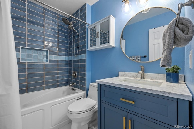 1153 S Biscay St, Aurora, CO 80017 - full bathroom featuring vanity, shower / bathtub combination with curtain, and toilet