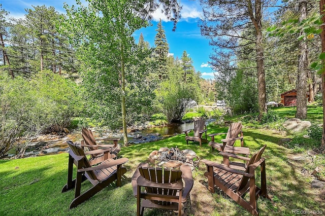 view of yard with a water view