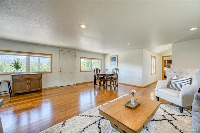 38 D Rd, Silverthorne, CO 80498 - living area featuring light wood-type flooring, a textured ceiling, baseboards, and recessed lighting