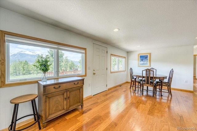 38 D Rd, Silverthorne, CO 80498 - dining space with light wood-style floors, a textured ceiling, baseboards, and recessed lighting