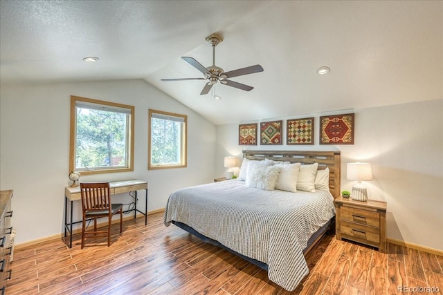 38 D Rd, Silverthorne, CO 80498 - bedroom with vaulted ceiling, wood finished floors, baseboards, a ceiling fan, and recessed lighting