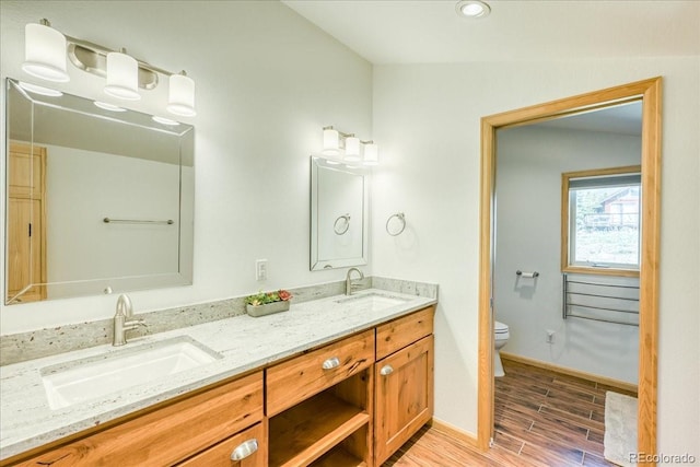 38 D Rd, Silverthorne, CO 80498 - full bath featuring toilet, wood finished floors, double vanity, and baseboards
