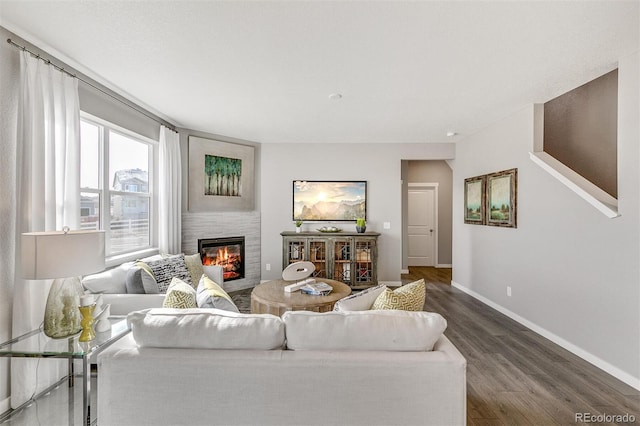 living room featuring dark hardwood / wood-style flooring