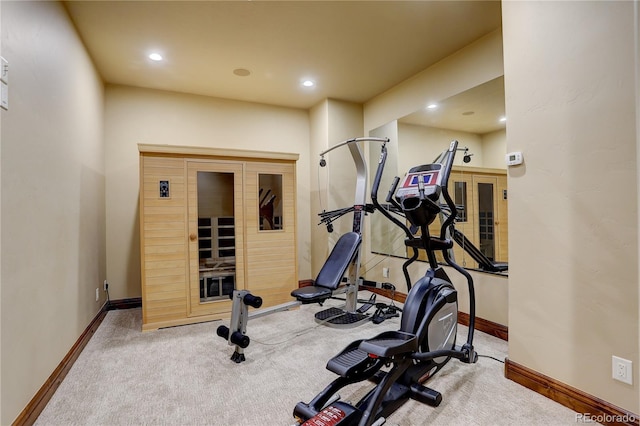 28800 Stonecrop Trl, Conifer, CO 80433 - workout area featuring carpet, baseboards, and recessed lighting