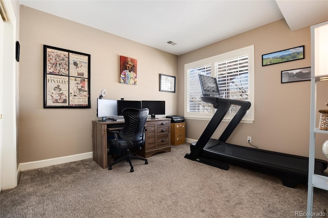 home office featuring light colored carpet