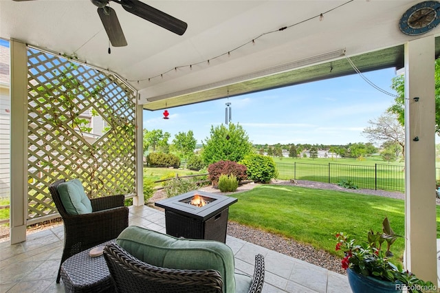 8040 W 78th Cir, Arvada, CO 80005 - view of patio / terrace featuring an outdoor fire pit and ceiling fan