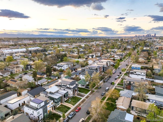 view of aerial view at dusk