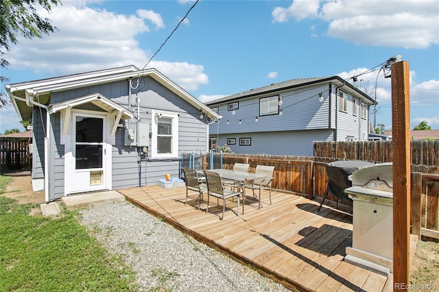 130 N 8th Ave, Brighton, CO 80601 - back of property featuring outdoor dining space, a fenced backyard, and a deck