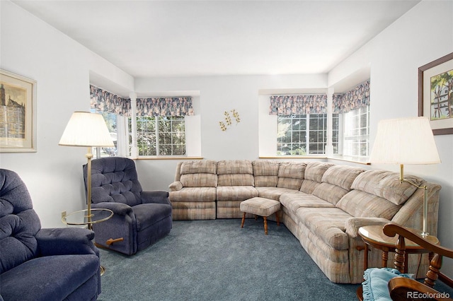 carpeted living room featuring plenty of natural light
