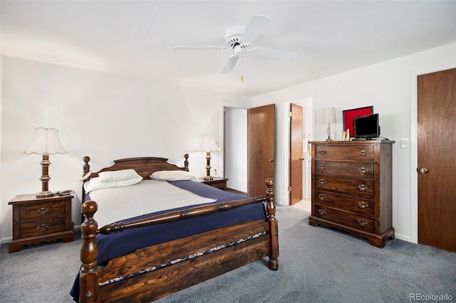 carpeted bedroom with a ceiling fan