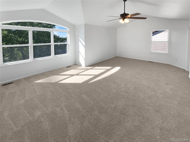 4735 S Cathay Ct, Aurora, CO 80015 - carpeted spare room with vaulted ceiling and ceiling fan