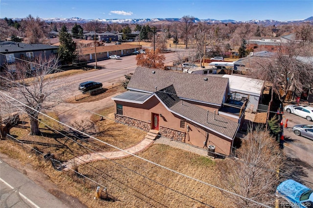 aerial view with a residential view and a mountain view