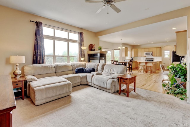 1864 Malibu Ct, Fort Lupton, CO 80621 - living room with a ceiling fan, recessed lighting, and a chandelier