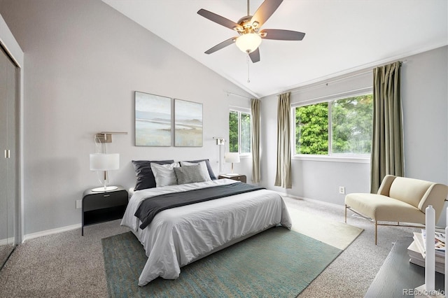5721 S Jellison St, Littleton, CO 80123 - carpeted bedroom featuring ceiling fan and high vaulted ceiling