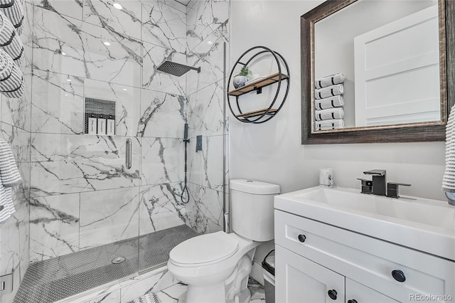 499 Silver Creek Rd, Idaho Springs, CO 80452 - bathroom with vanity, a marble finish shower, and toilet