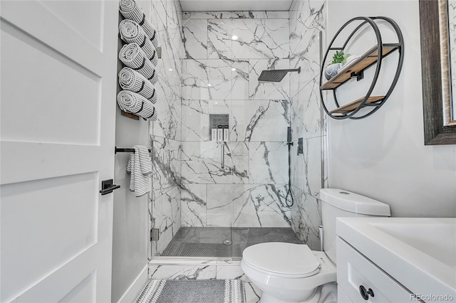 499 Silver Creek Rd, Idaho Springs, CO 80452 - bathroom with marble finish floors, toilet, a marble finish shower, and vanity