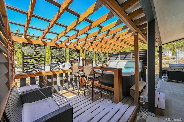 499 Silver Creek Rd, Idaho Springs, CO 80452 - deck with a hot tub, grilling area, and a pergola
