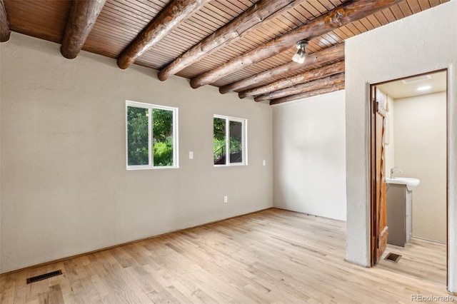 13 Crystal Park Rd, Manitou Springs, CO 80829 - empty room featuring wood finished floors and a wooden ceiling with exposed beams