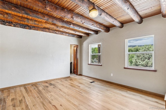 13 Crystal Park Rd, Manitou Springs, CO 80829 - unfurnished room with light wood-type flooring and a wood ceiling with exposed beams