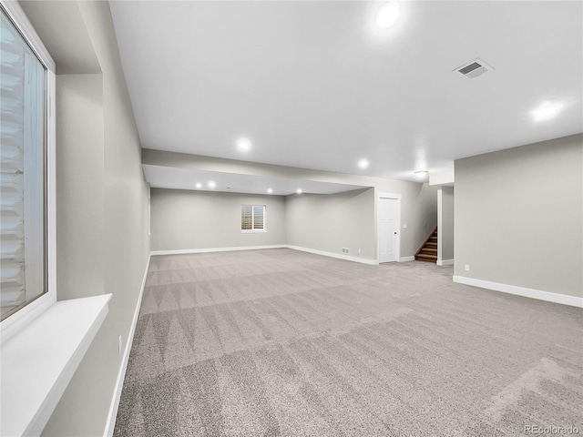 basement with carpet floors